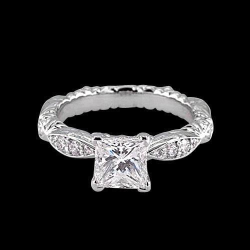 Prinzessin & Runden Echt Diamant Verlobungsring 1.50 Karat Weißgold 14K