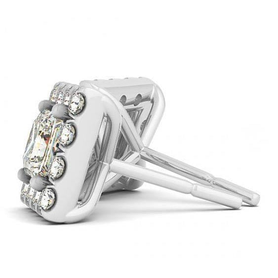 Prinzessin & Runden Echt Aus der Erde Abgebauter Natürlicher Diamant2,50 Karat Halo-Ohrstecker Weißgold 14K