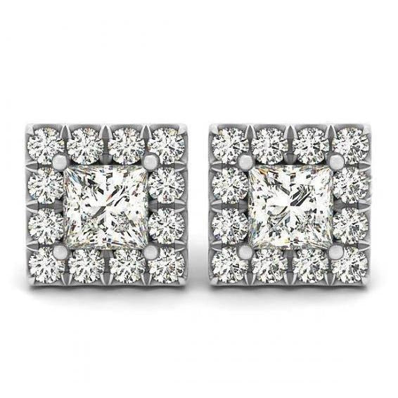 Prinzessin & Runden Echt Aus der Erde Abgebauter Natürlicher Diamant2,50 Karat Halo-Ohrstecker Weißgold 14K