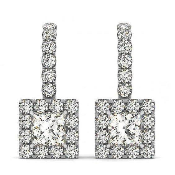 Prinzessin & Runden Echt Aus der Erde Abgebauter Natürlicher Diamanten 2,20 Karat Ohrhänger Weißgold 14K