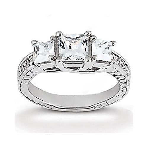 Prinzessinnenschnitt 2.43 Karat Echt Aus der Erde Abgebauter Natürlicher Diamant 3 Steine Verlobungsring Weißgold