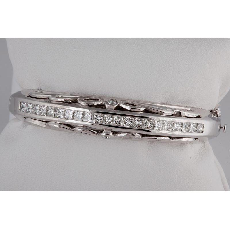 Prinzessinnenschnitt Echt Diamant Armreif aus massivem Weißgold 14K 5.50 Ct