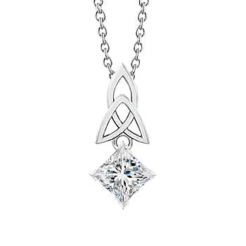 Prinzessinnenschnitt Echt DiamantKnot Anhänger 1.0 Karat Karat Weißgold 14K