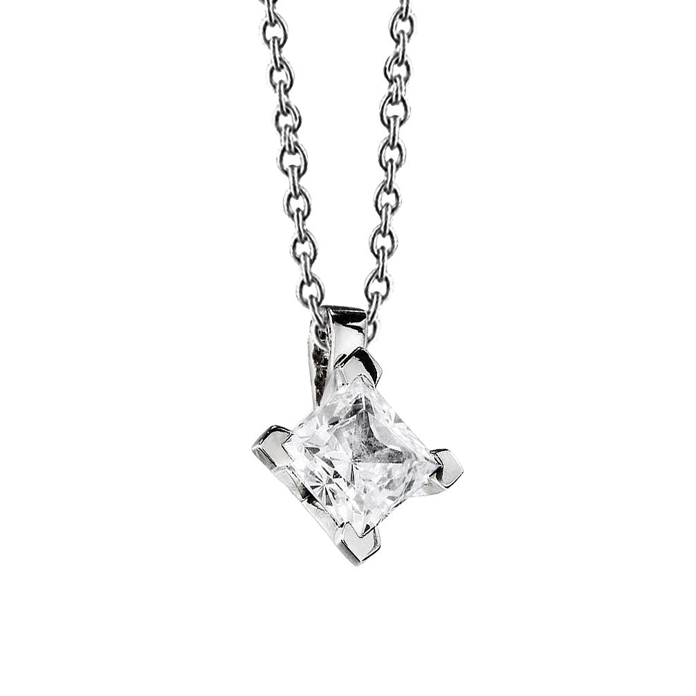 Prinzessinnenschnitt Solitär-Echt Aus der Erde Abgebauter Natürlicher Diamant-Anhänger-Halskette 1,50 ct Weißgold 14K