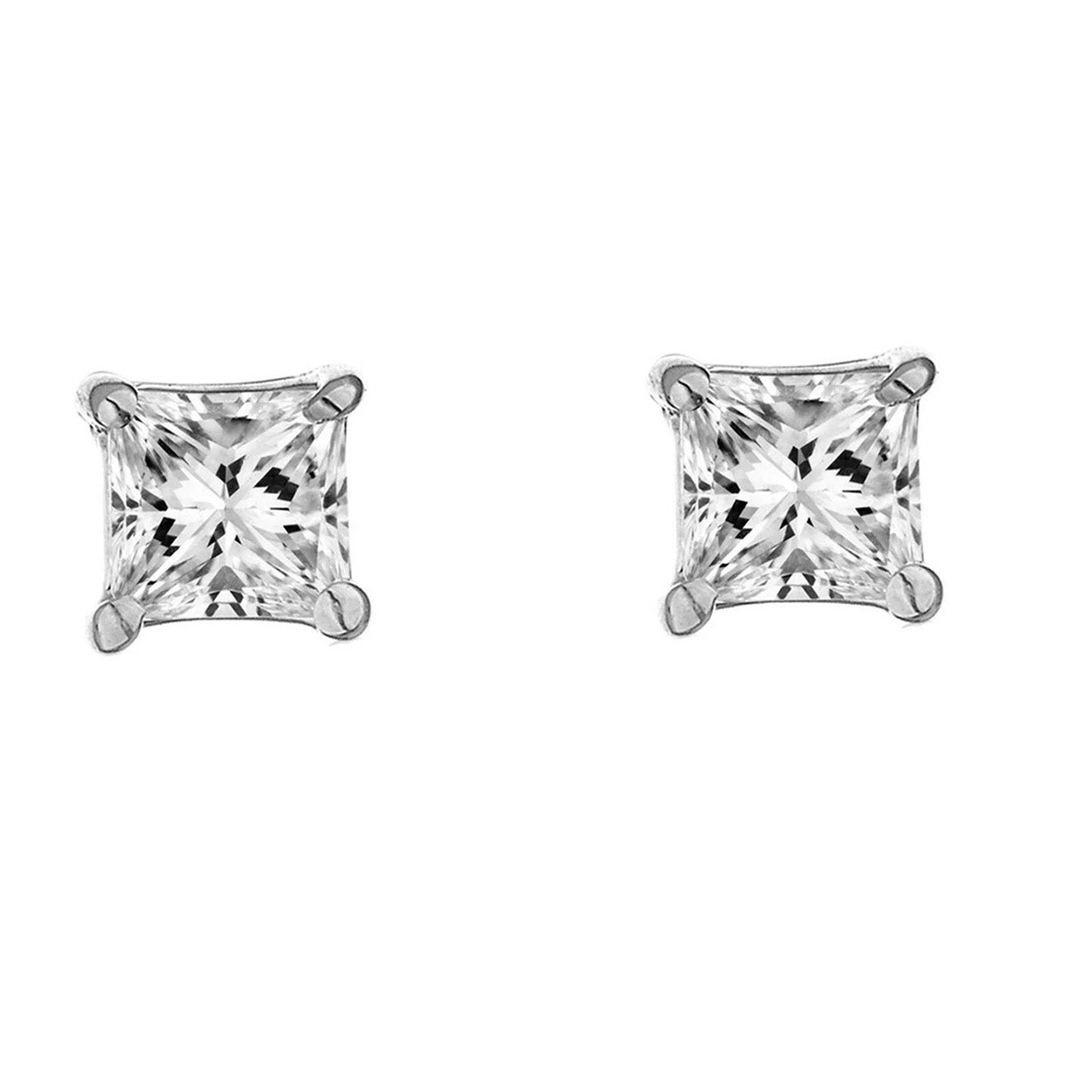 Prinzessinnenschnitt Echt Aus der Erde Abgebauter Natürlicher Diamant Ohrstecker 4 Krappen Set 3.0 Karat Weißgold 14K
