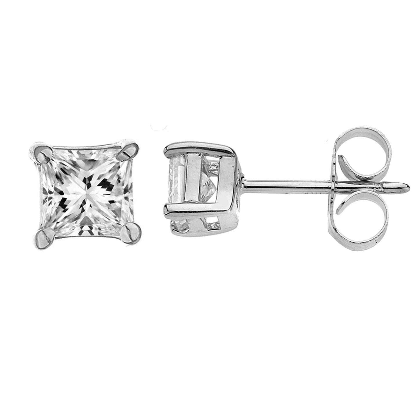 Prinzessinnenschnitt Echt Aus der Erde Abgebauter Natürlicher Diamant Ohrstecker 4 Krappen Set 3.0 Karat Weißgold 14K