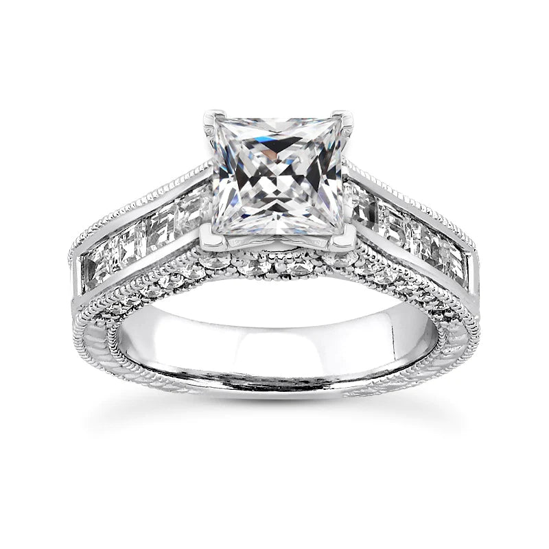 Quadratischer Schnitt alter Bergmann Echt Diamant-Ringkanal-Satz Milgrain 5 Karat