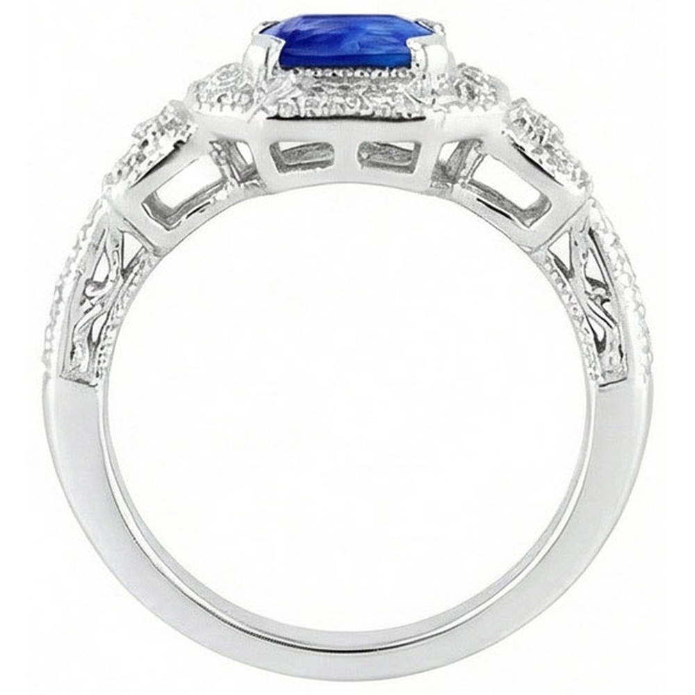 Radiant Halo Ring Antik-Stil Blauer Saphir & Natürlicher Diamant ( nicht im Labor gezüchtet )en 3 Karat