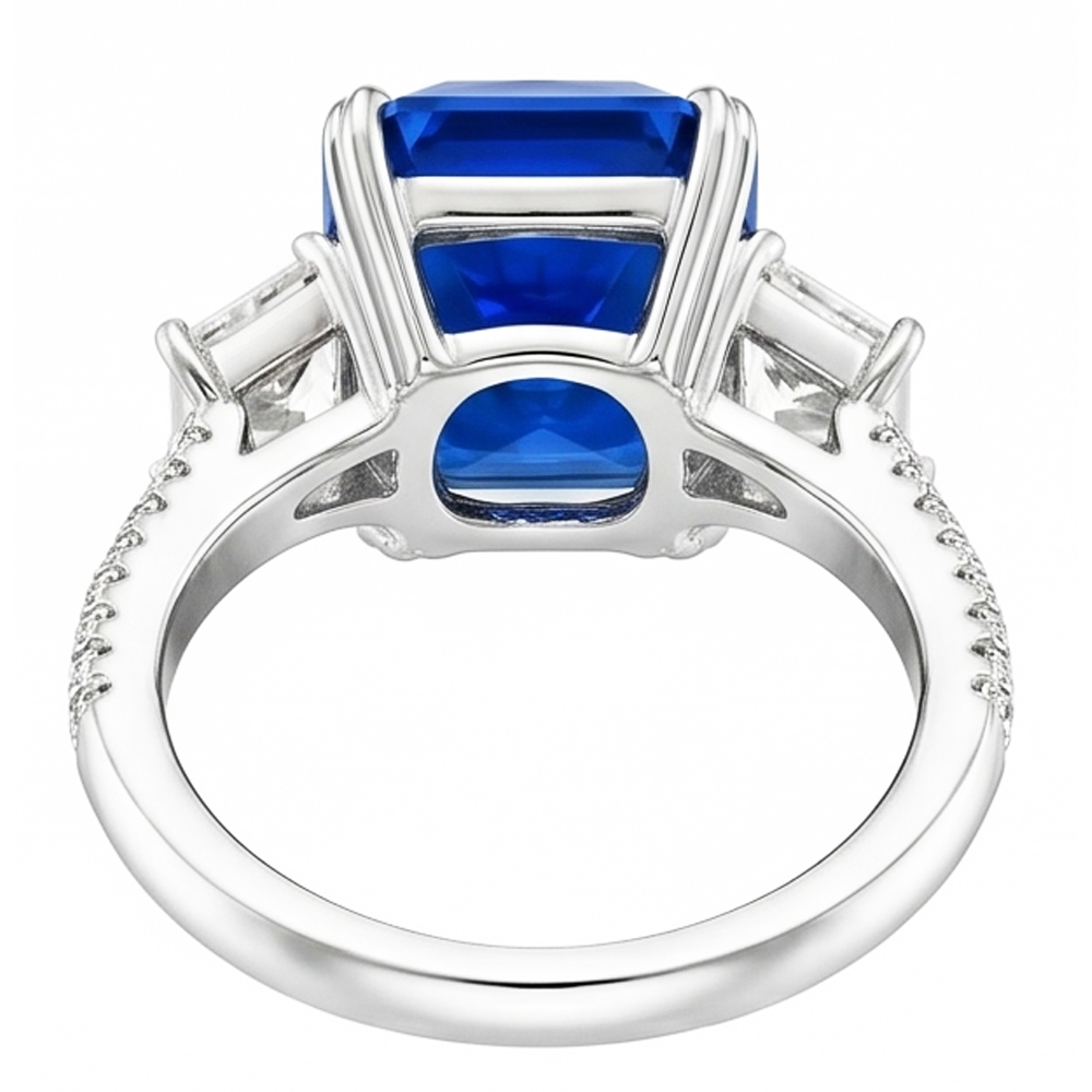 Radiant Natürlicher Diamant ( nicht im Labor gezüchtet ) 3 Stone Saphir Ring mit Akzenten 4,50 Karat Gold