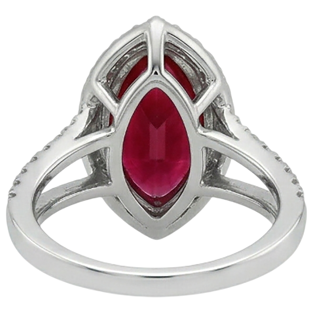Red Marquise Cut Halo Rubin Aus der Erde Abgebauter Natürlicher Diamantring Weißgold 5,55 Ct