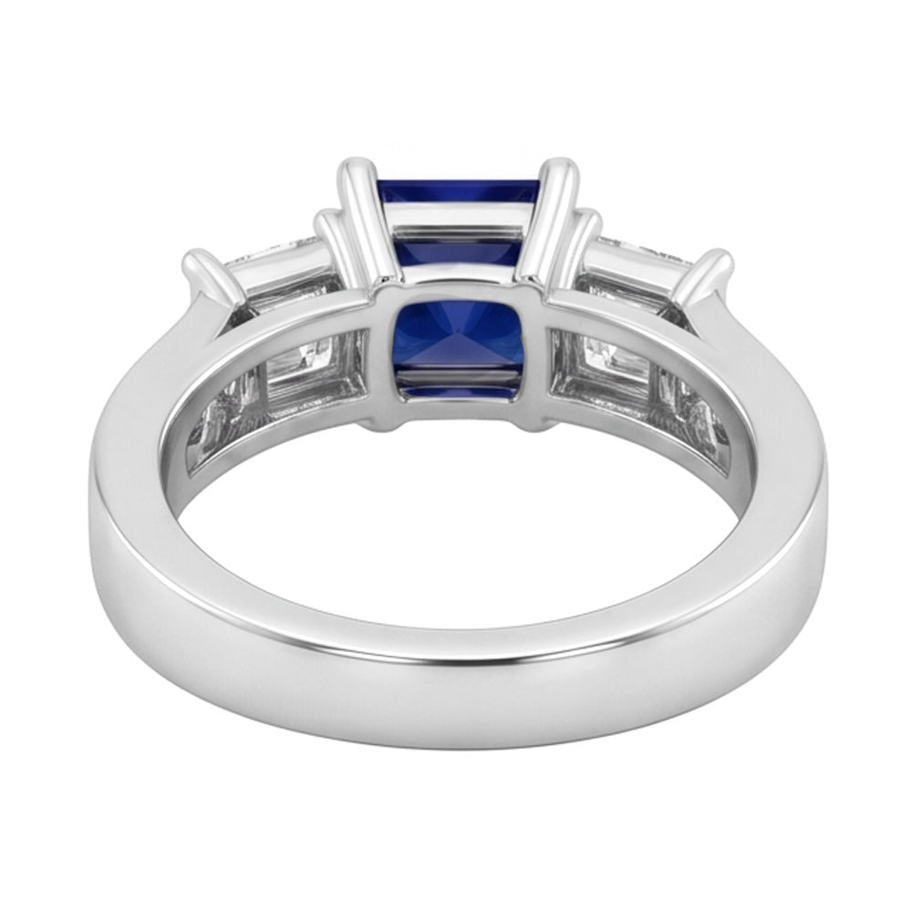 Ring Prinzessinnenschnitt 3.50 ct Ceylon Saphir und Aus der Erde Abgebauter Natürlicher Diamanten Weißgold 14K