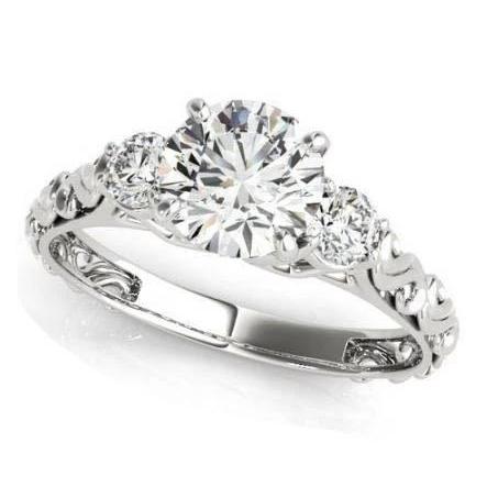 Ring im antiken Stil mit 2 Karat Echt Diamanten und drei Steinen Weißgold 14K