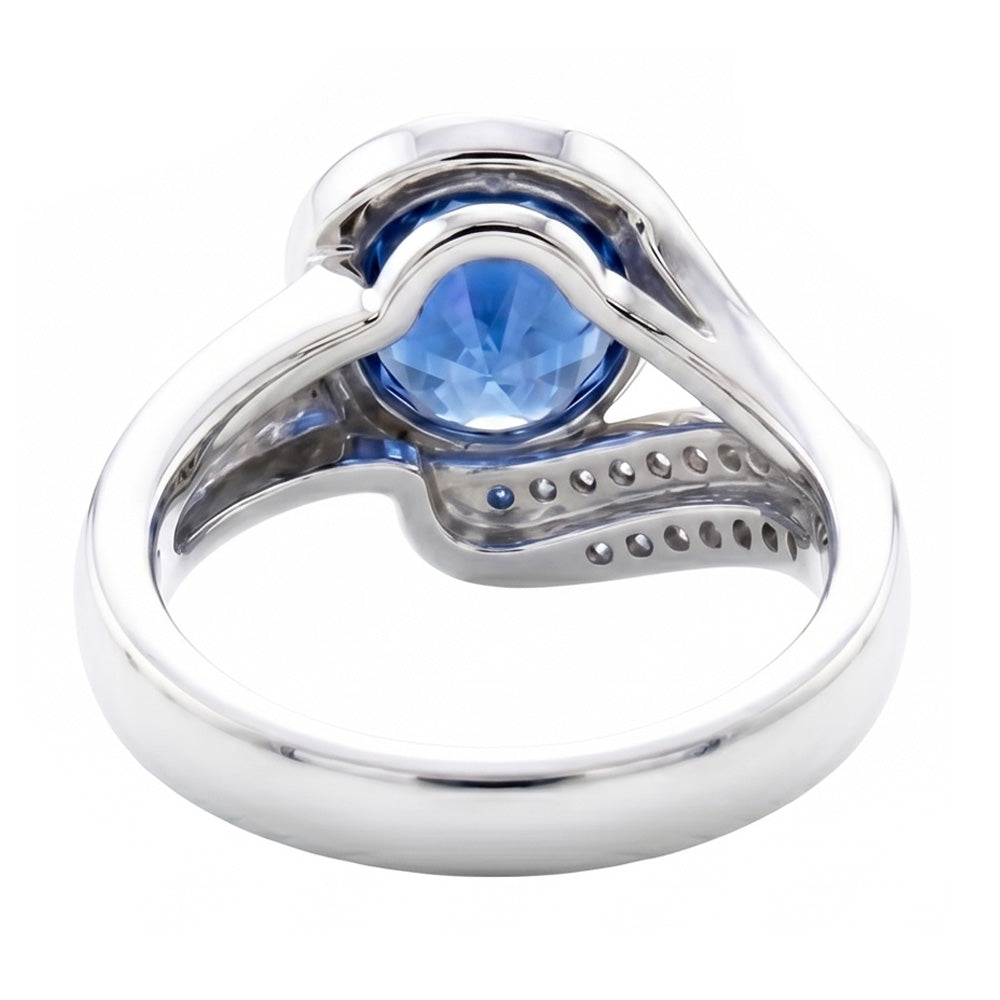 Ring mit blauem Saphir und Aus der Erde Abgebauter Natürlicher Diamanten im Rundschliff 2.50 ct Weißgold 14K