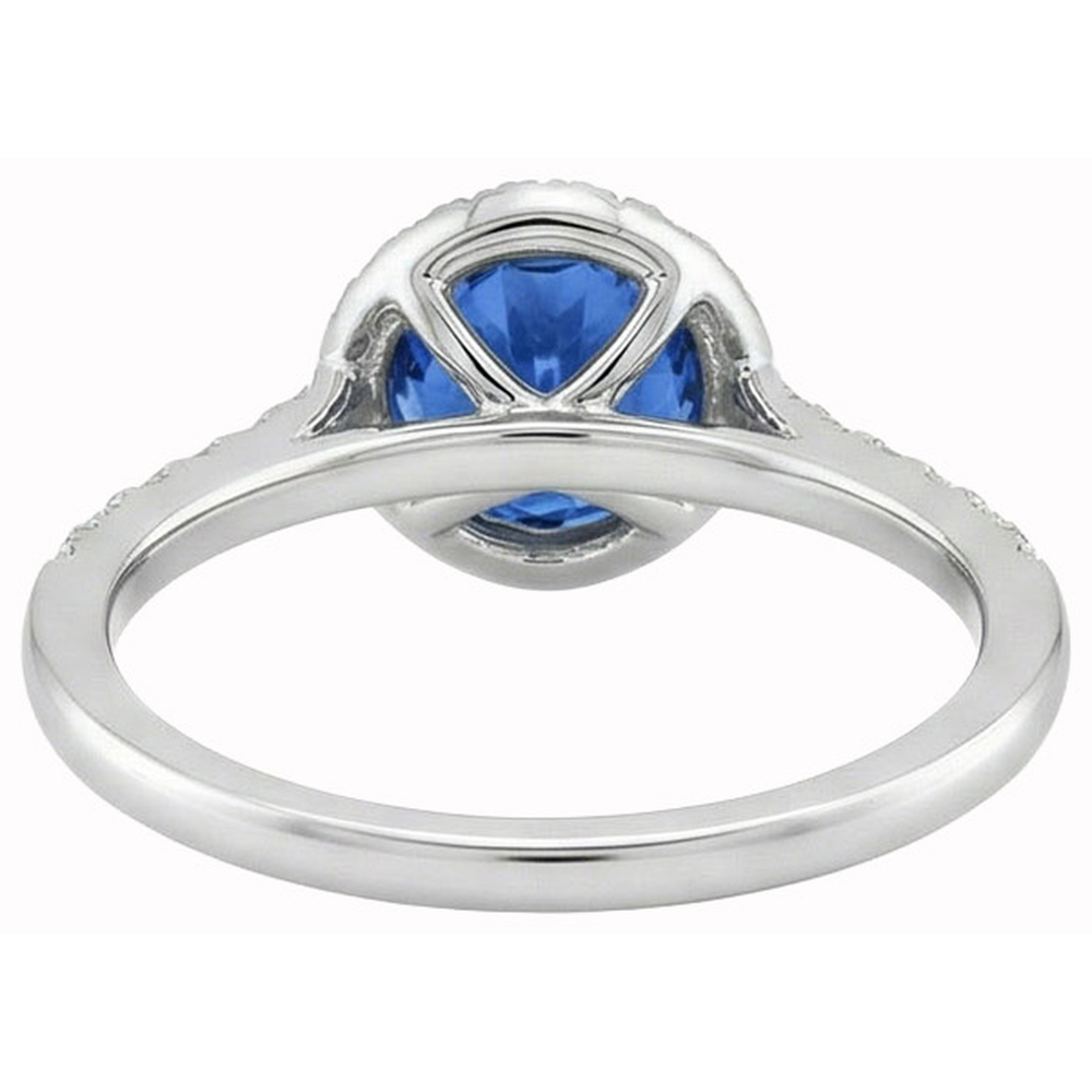 Ring mit blauem Saphir und rundem Aus der Erde Abgebauter Natürlicher Diamant im Kissenschliff 3 ct. Weißgold 14K