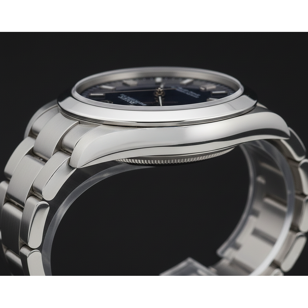 Rolex 31 mm Edelstahluhr mit blauem arabischen Zifferblatt