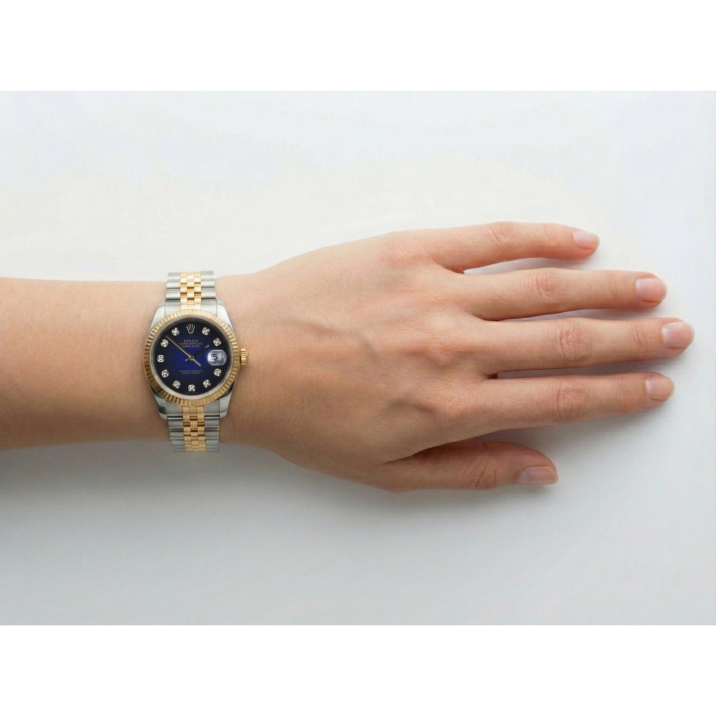 Rolex Datejust 36 mm Herrenuhr, Diamant-Zifferblatt, geriffelte Lünette, SCHNELLES EINSTELLEN