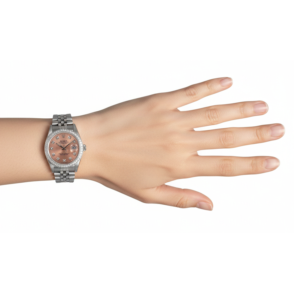 Rolex Datejust Edelstahl Uhr Rosa Zifferblatt Mittelgroße Rolex Rosa Zifferblatt Edelstahl