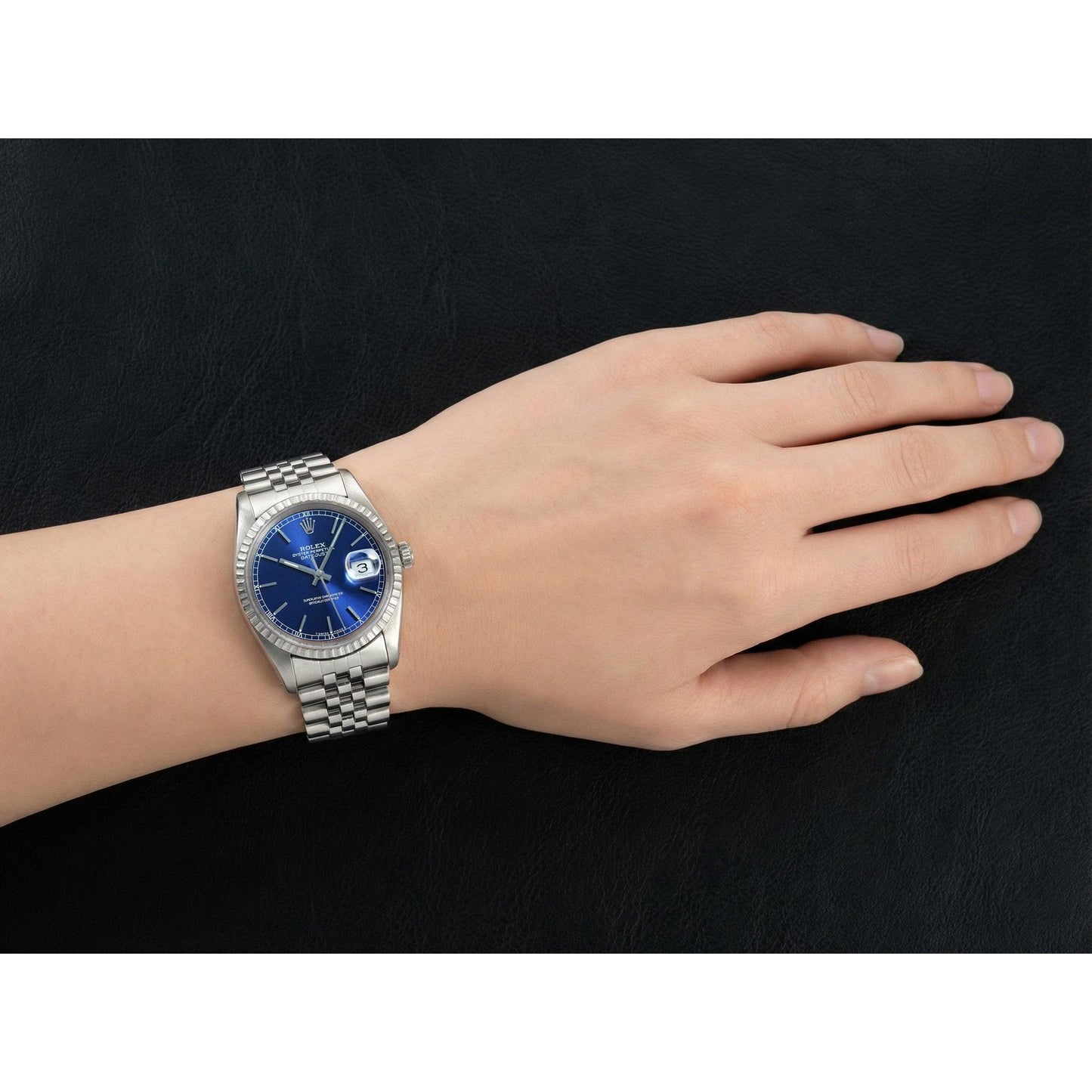 Rolex Datejust Jahr 2000 blaues Stabzifferblatt 36 mm Edelstahluhr