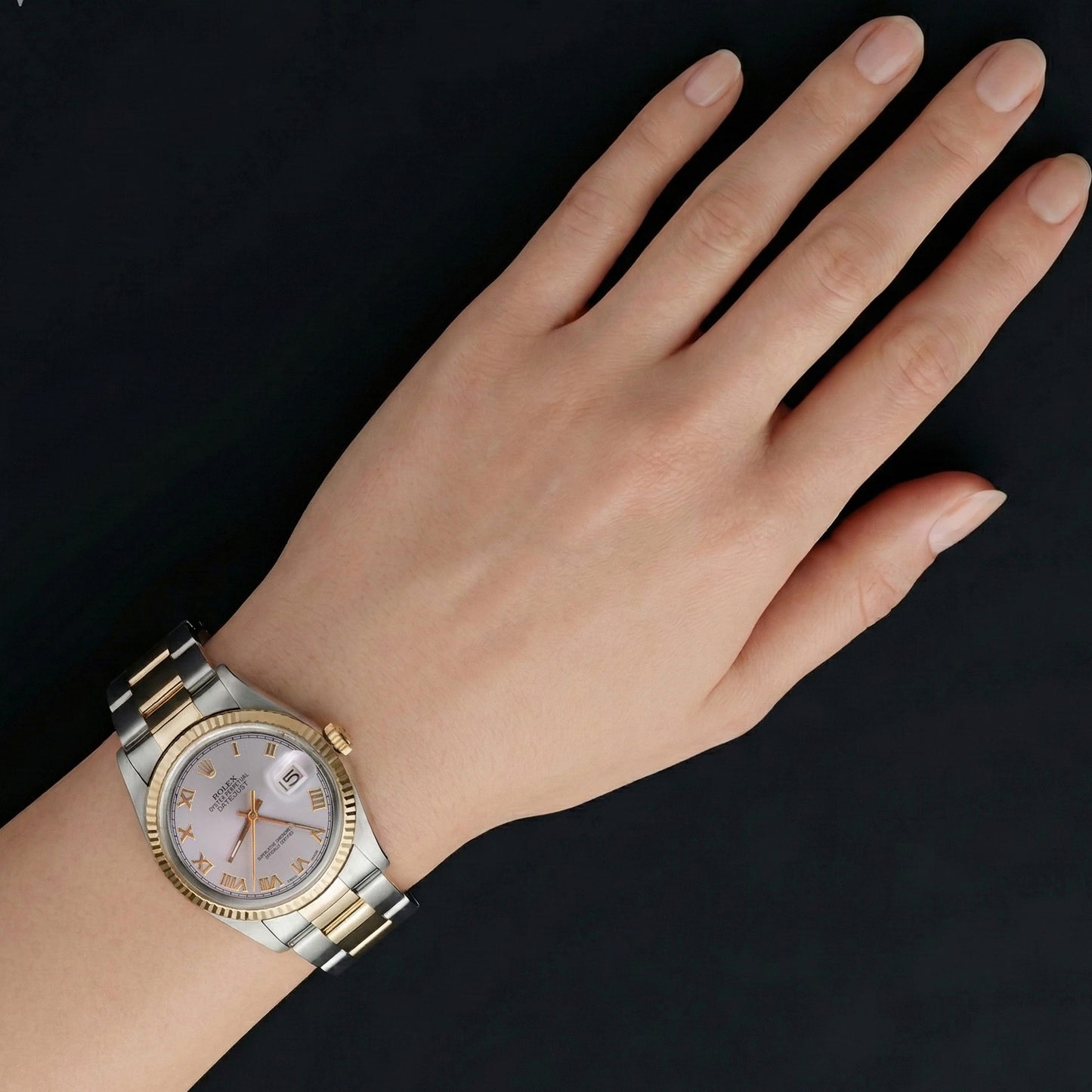 Rolex Datejust Uhr mit geriffelter Lünette, Oyster-Armband, Gold und Edelstahl, SCHNELLES SET