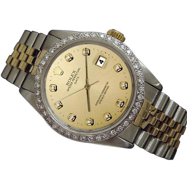 Rolex-Datumsuhr für Herren, Champagner, Diamant-Zifferblatt, Lünette, zweifarbig, Jubilee