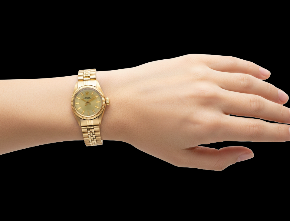 Rolex Oyster Perpetual 24 mm Champagner Stabzifferblatt Gelbgolduhr