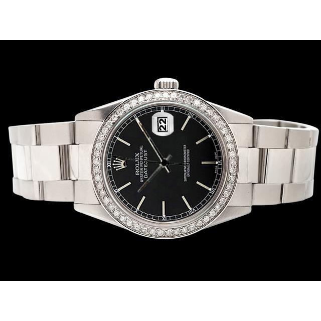 Rolex-Uhr Datejust Edelstahl mit schwarzem Zifferblatt und Diamantlünette. SCHNELLES SET