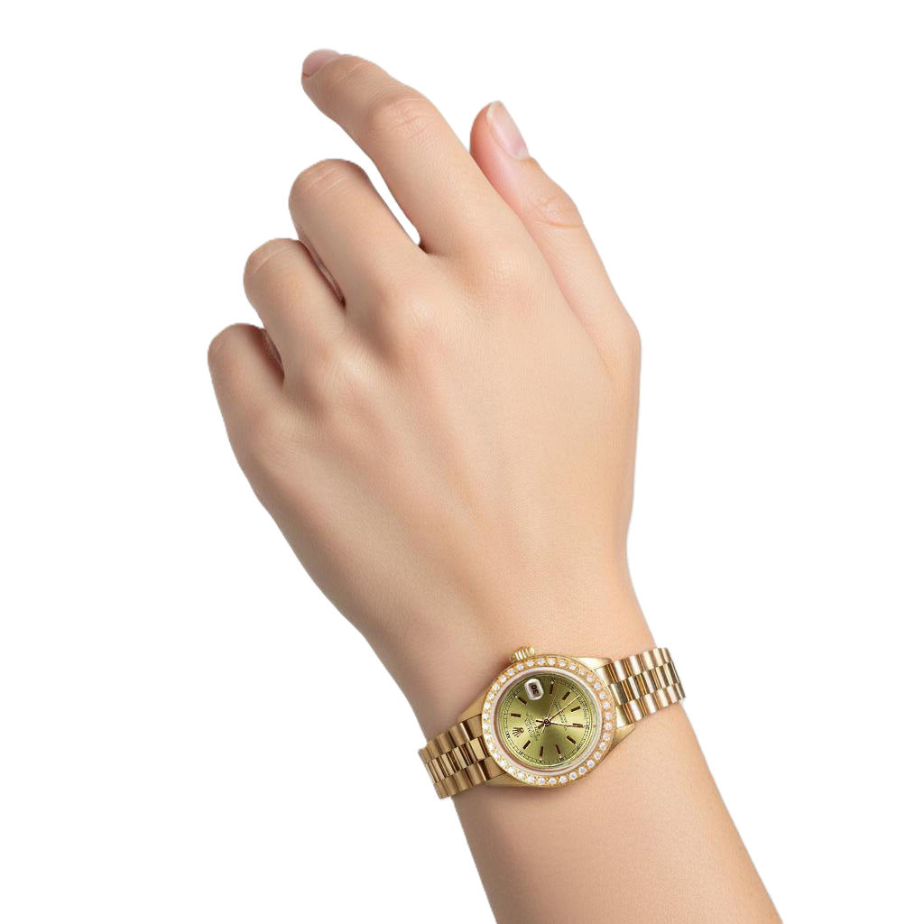 Rolex-Uhr im Präsidentenstil, Champagner-Zifferblatt, DG-Uhr mit Diamantlünette P2