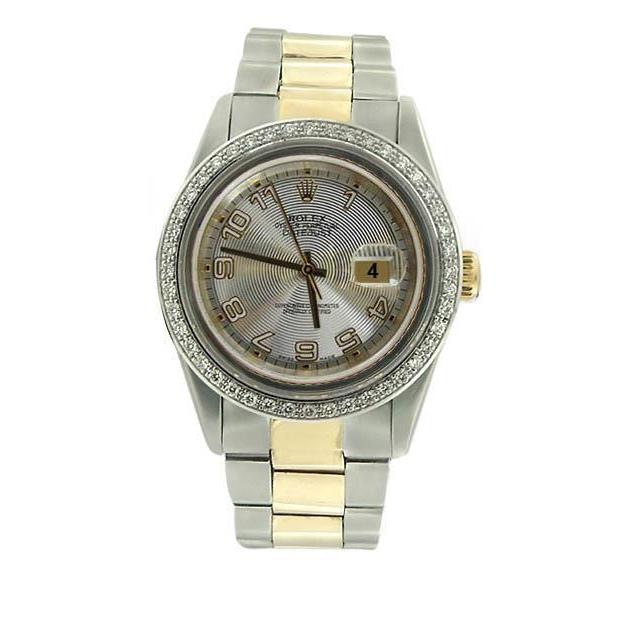 Rolex-Uhr mit arabischem Zifferblatt, Oyster-Armband, Edelstahl und Gold, Datejust, SCHNELLSET