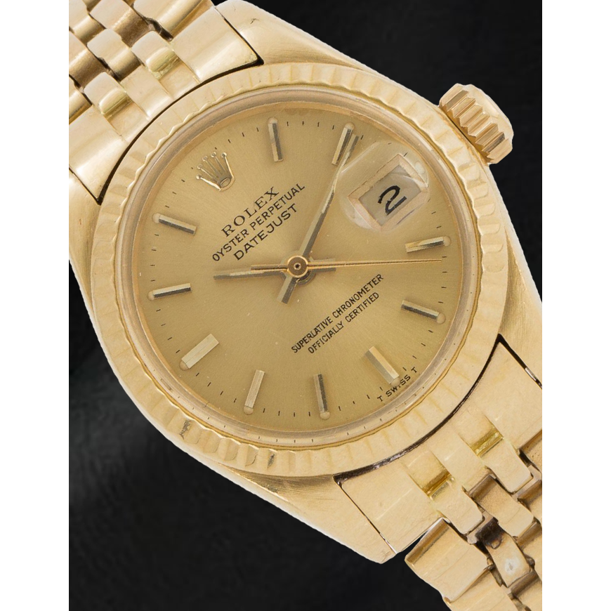 Rolex Datejust 26 mm Champagner Stabzifferblatt Gelbgold Damenuhr