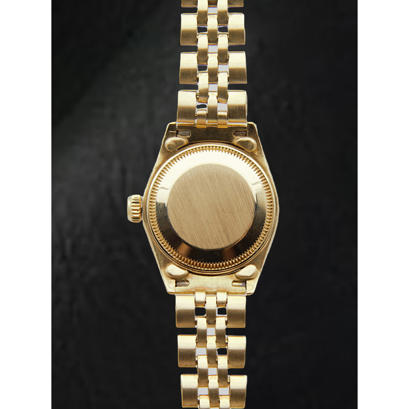 Rolex Lady-Datejust – Armbanduhr mit weißem Stabzifferblatt und Präsidenten-Stil und Gelbgold-Armband