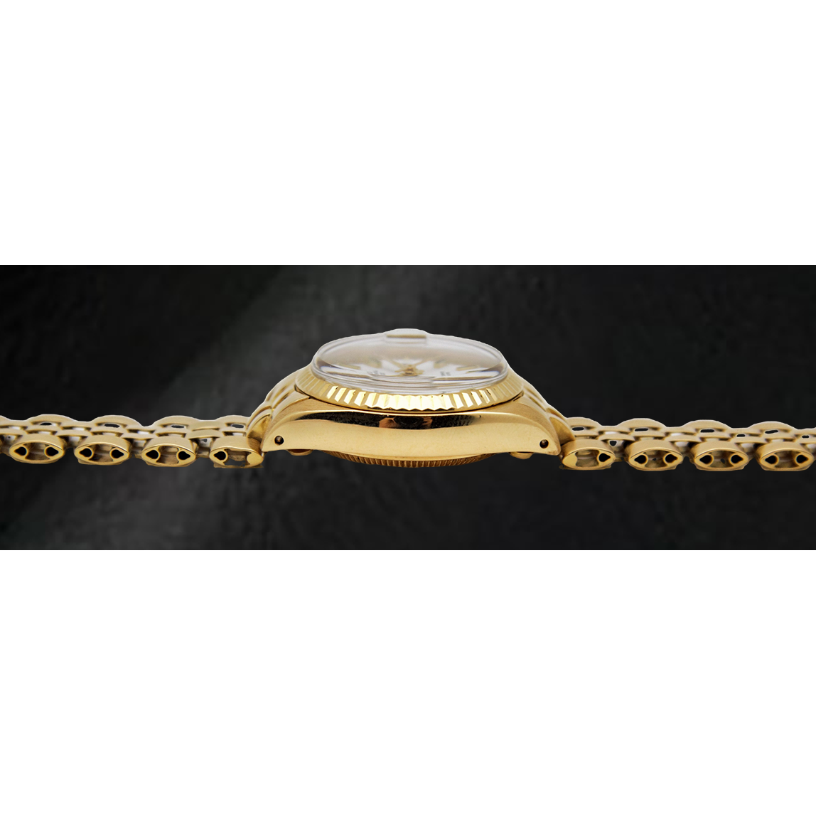 Rolex Lady-Datejust – Armbanduhr mit weißem Stabzifferblatt und Präsidenten-Stil und Gelbgold-Armband