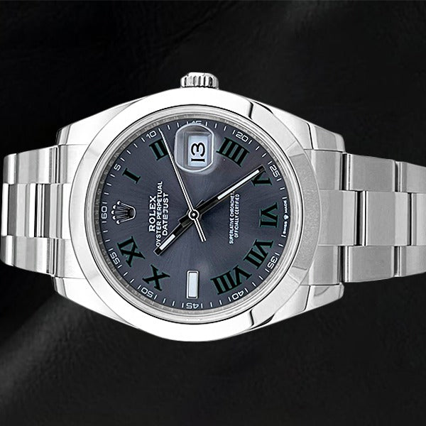 Rolex 126300 Datejust 41 mm, graues römisches Leuchtzifferblatt, Edelstahluhr