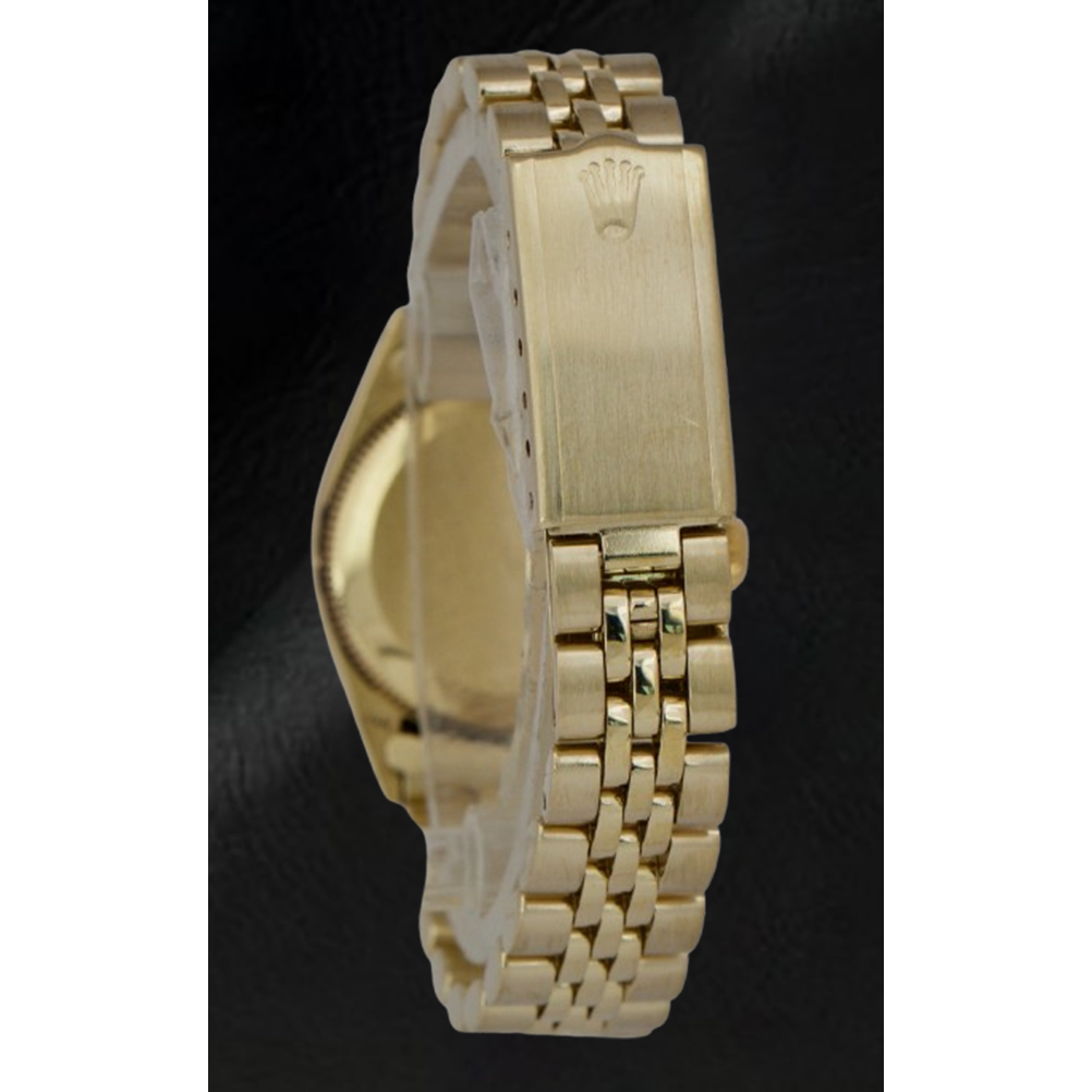 Rolex 24 mm Gelbgold-Uhr mit champagnerfarbenem Stabzifferblatt