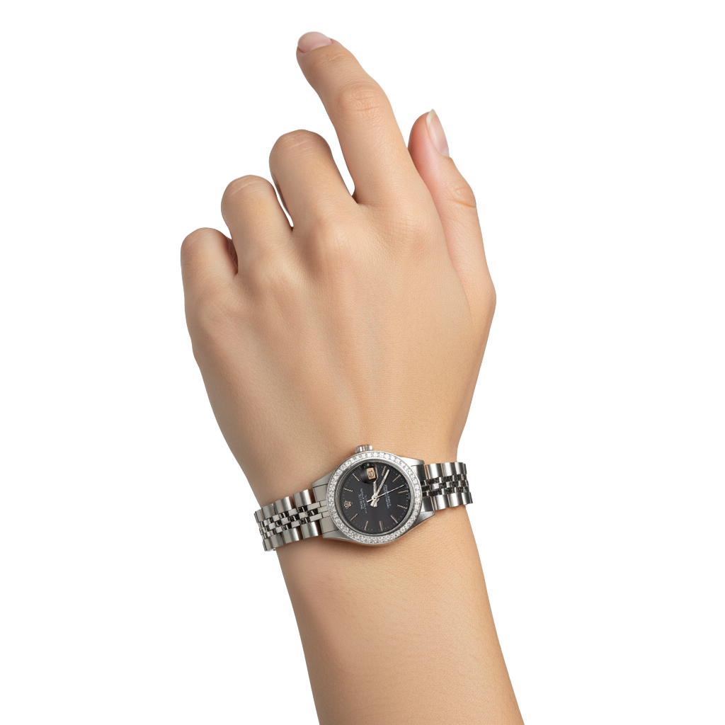 Rolex Dame Betrachten Edelstahl Schwarz Stick Zifferblatt Rolex Date Serie Uhr P4