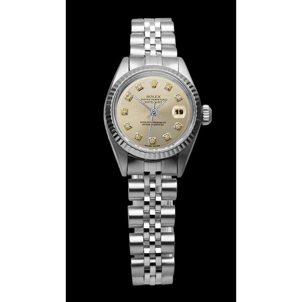 Rolex Dame Datejust Silberuhr Edelstahl Jubilee Armband geriffelte Lünette
