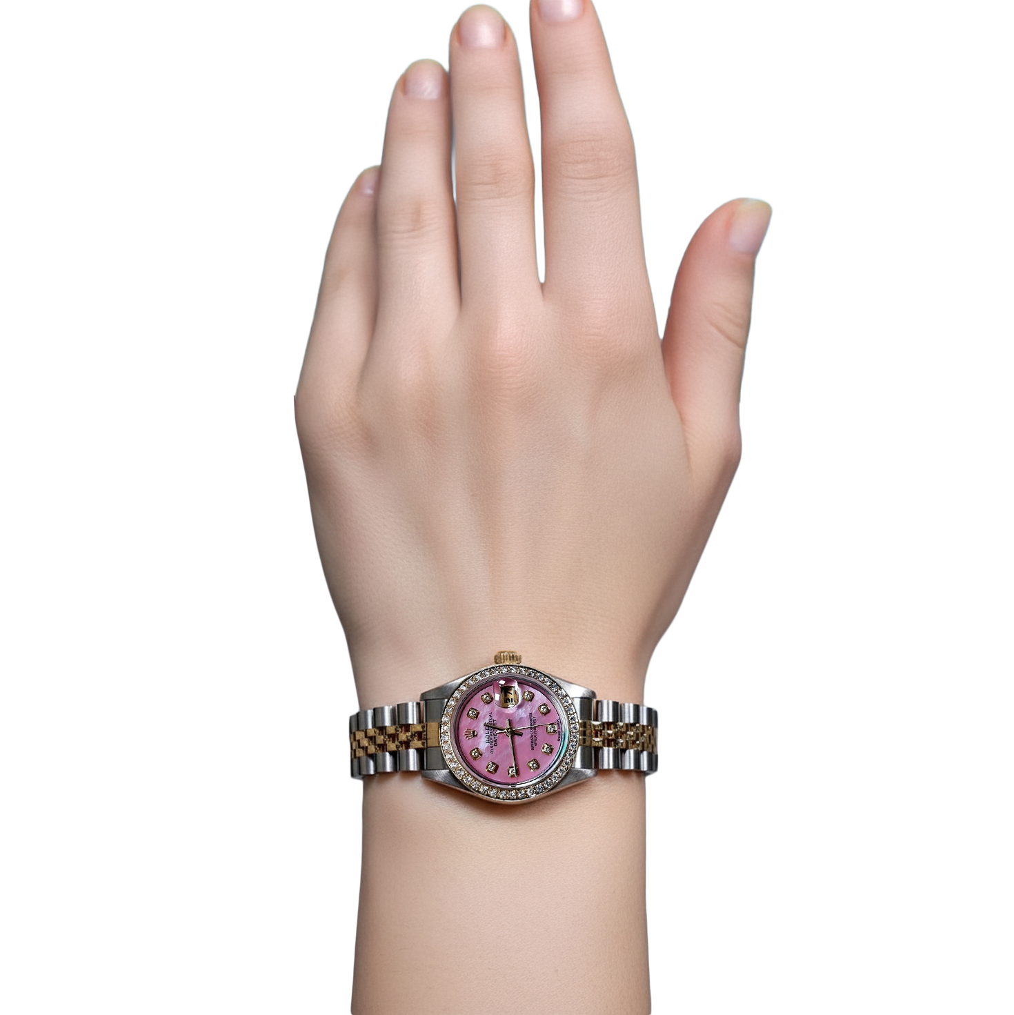 Rolex Damenuhr Aus 18K Gelbgold Mit Rosa Zifferblatt Und Diamanten P4