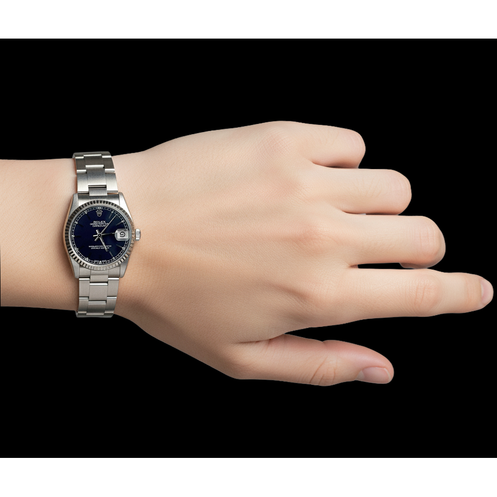 Rolex Date-Just 31 mm Edelstahluhr mit blauem Stabzifferblatt P4