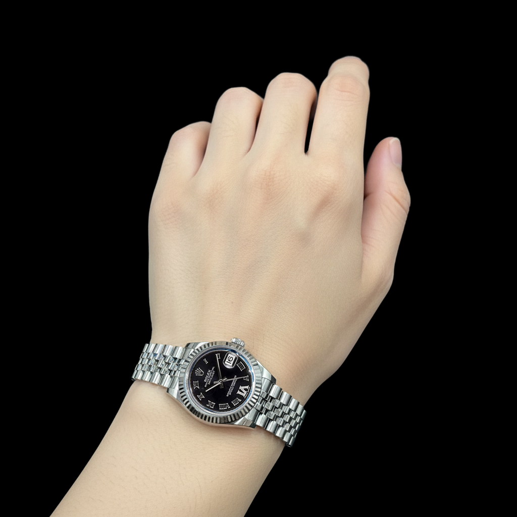 Rolex Date-Just Damenuhr, tiefviolett, römisches Zifferblatt, Edelstahl, 31 mm P4