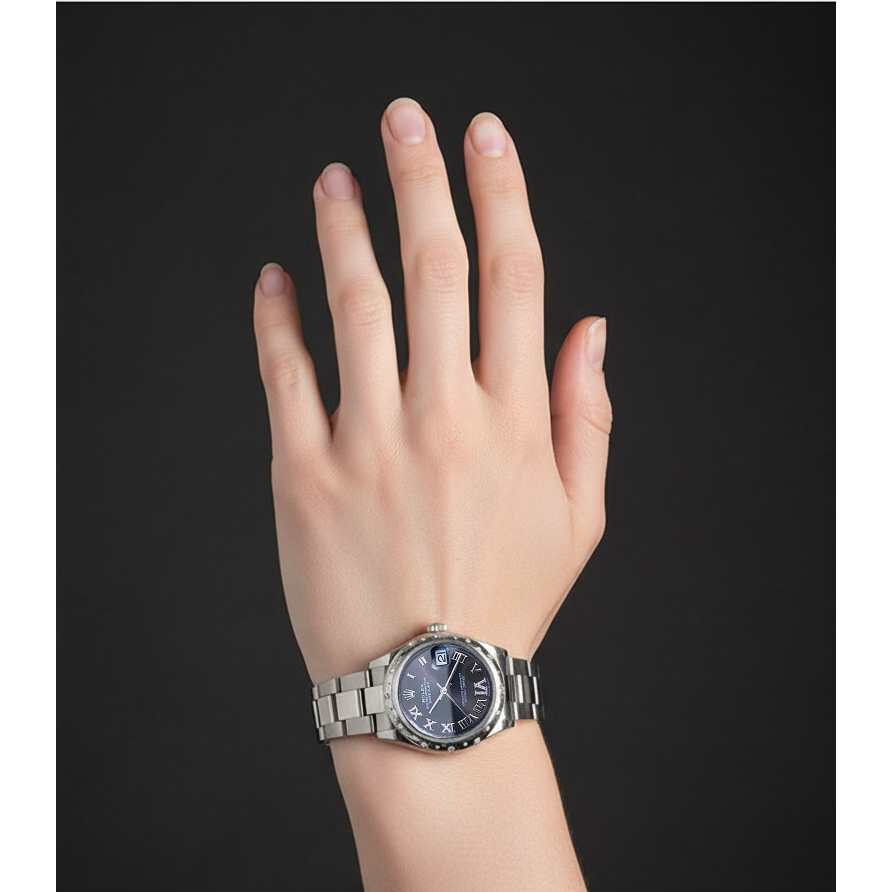 Rolex Date-just 31 mm graue römische Oyster Diamant Stahl Damenuhr