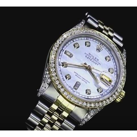 Rolex DateJust-Uhr mit Perlmutt-Zifferblatt, individuelle Diamant-Lünette, Edelstahl und Gold1