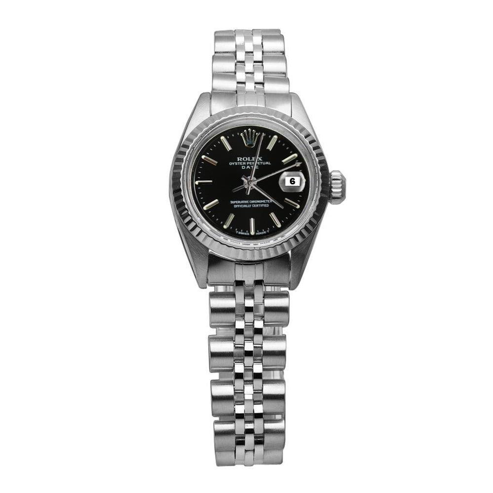Rolex Date Betrachten Edelstahl Jubilee Armband Schwarzes Zifferblatt mit geriffelter Lünette