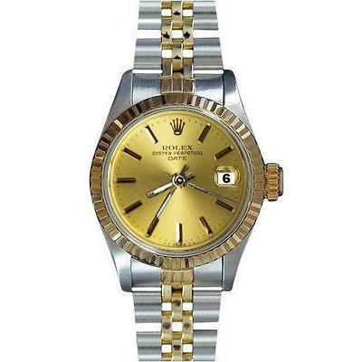 Rolex Date Damenuhr Jubilee mit geriffelter Lünette und Champagner-Zifferblatt