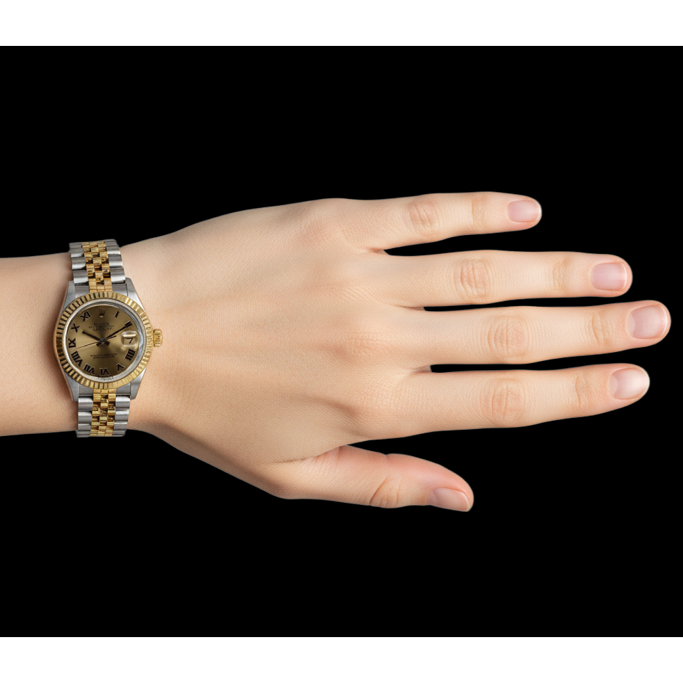 Rolex Date Just Betrachten Jubilee Armband Geriffelt Lünette Edelstahl Gold Mittelgroß P4