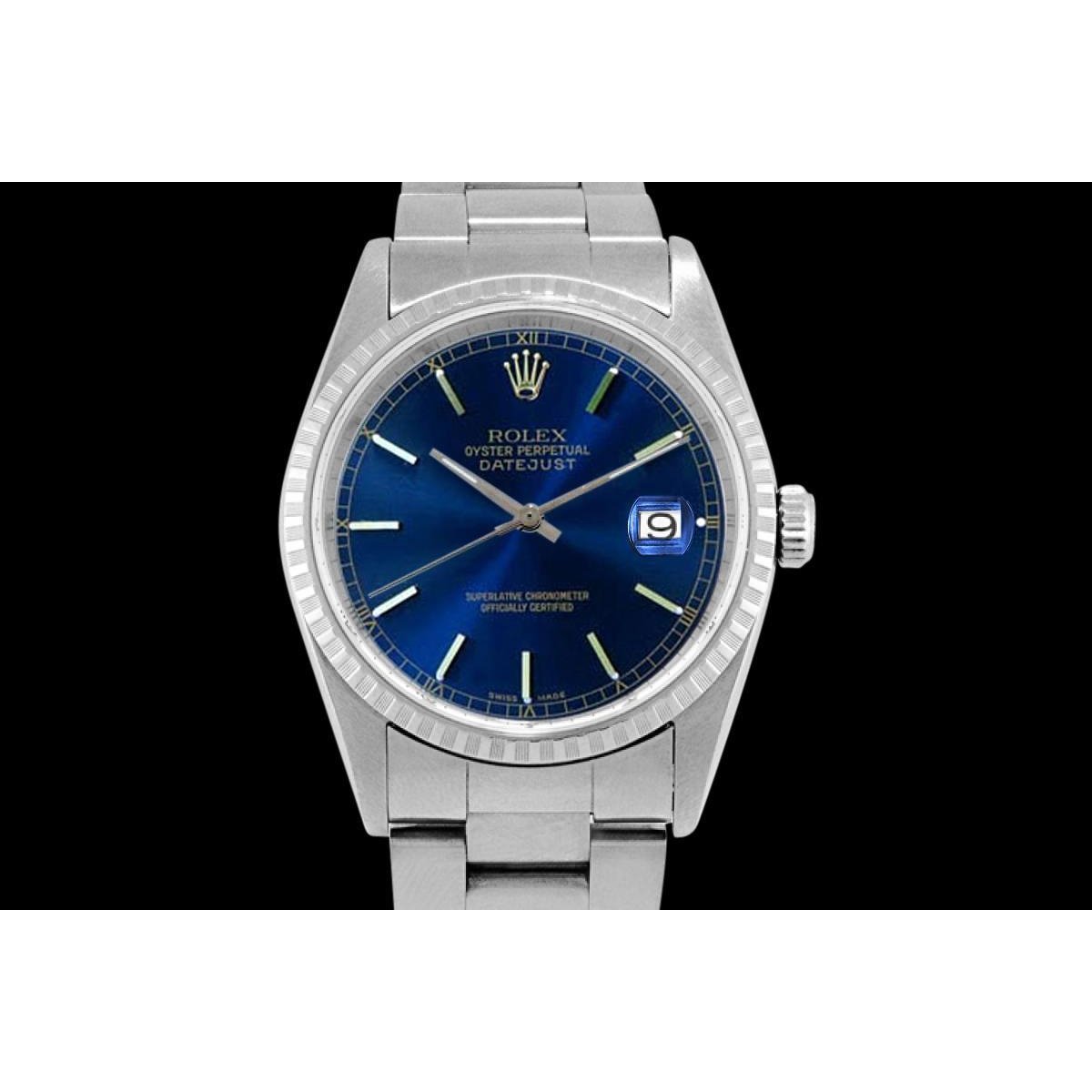 Rolex Date Just Betrachten mit geriffelter Lünette, Oyster Perpetual Stick-Zifferblatt, SCHNELLSET