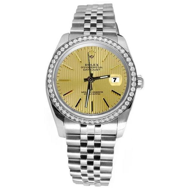 Rolex Date Just Champagner Stick Zifferblatt Diamant Lünette Edelstahl Betrachten SCHNELLES EINSTELLEN