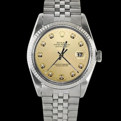 Rolex Date Just Herren Diamant-Zifferblatt, geriffelte Lünette, Jubilee Edelstahl SCHNELLES EINSTELLEN