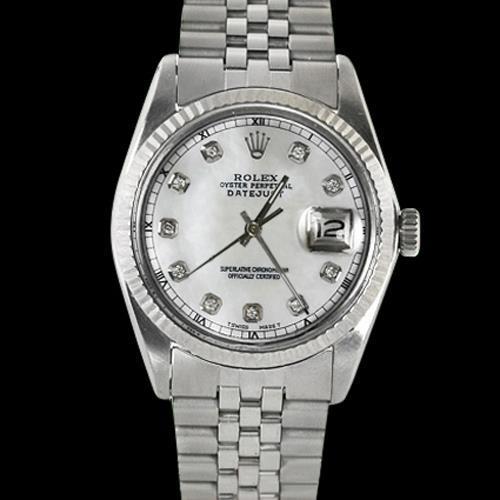 Rolex Date Just Herrenuhr mit Diamant-Stundenmarkierungen, SCHNELLES EINSTELLEN
