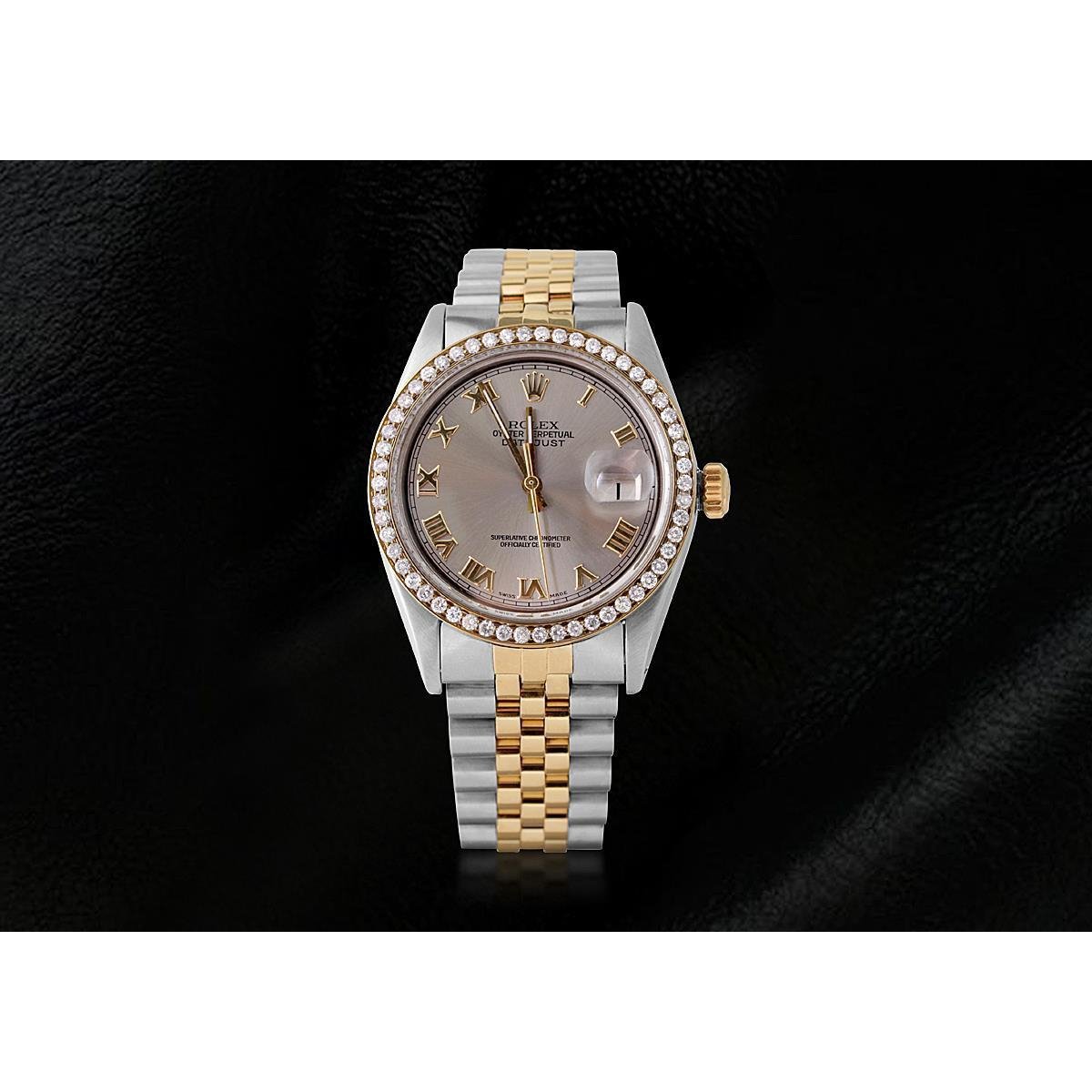 Rolex Date just Diamant Lünette Herrenuhr, zweifarbig, Jubilee-Grau, römisches Zifferblatt