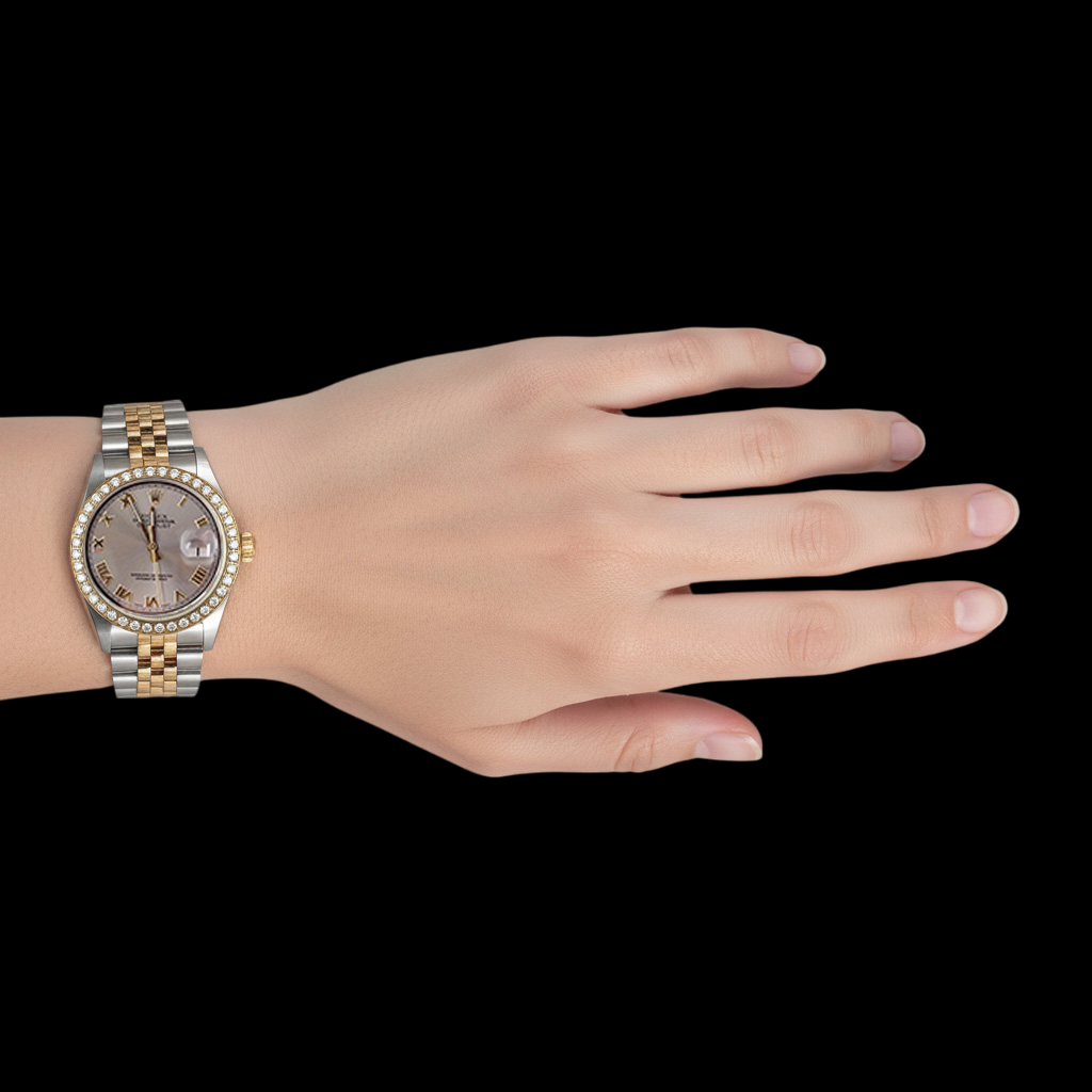 Rolex Date just Diamant Lünette Herrenuhr, zweifarbig, Jubilee-Grau, römisches Zifferblatt