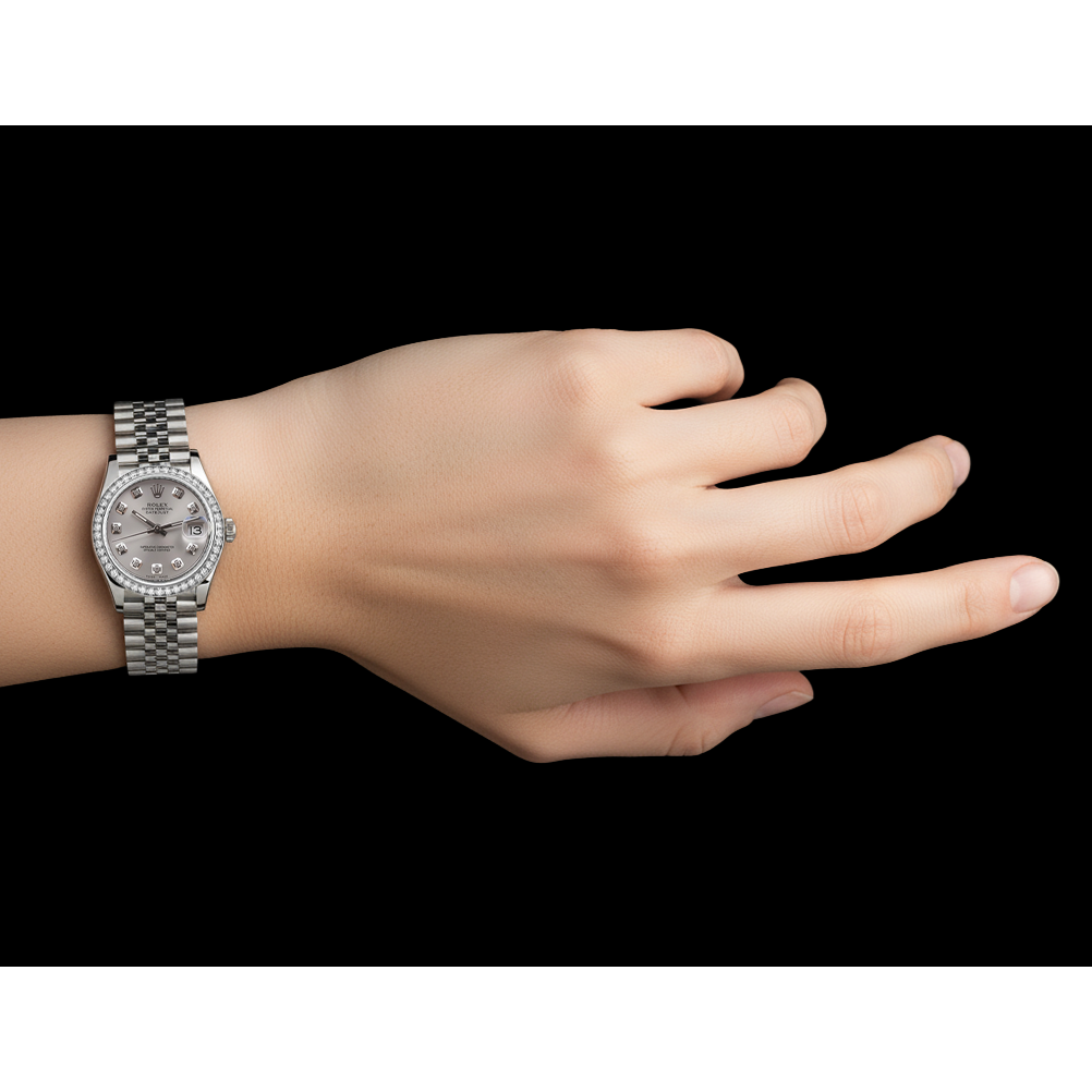 Rolex Date just Mittelgroß 31 mm Uhr, individuelles Diamant-Zifferblatt, Jubilee-Armband, rostfrei P2